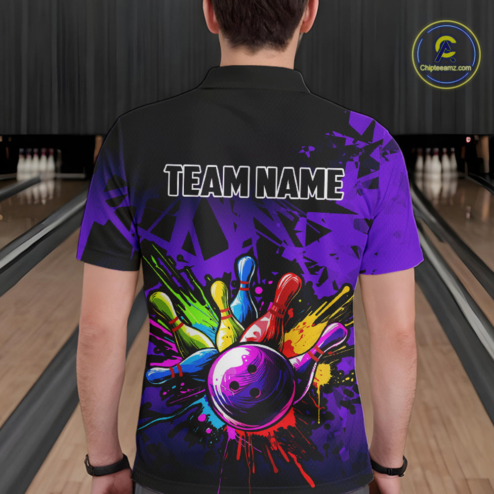 Colorful bowling jerseys Polo, 1/4 Zip Shirt for Men Custom Bowling Team shirts for bowler | Purple NQS8258