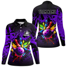 Load image into Gallery viewer, Colorful bowling jersey Polo, 1/4 Zip Shirt for Women Custom Bowling Team shirts for bowler| Purple NQS8258