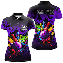 Load image into Gallery viewer, Colorful bowling jersey Polo, 1/4 Zip Shirt for Women Custom Bowling Team shirts for bowler| Purple NQS8258