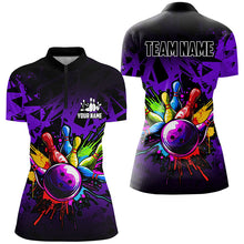 Load image into Gallery viewer, Colorful bowling jersey Polo, 1/4 Zip Shirt for Women Custom Bowling Team shirts for bowler| Purple NQS8258