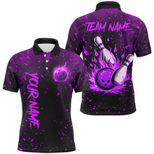 Load image into Gallery viewer, Purple Flame Bowling Jerseys For Men Custom Bowling Polo, Quarter-Zip Shirt for Team, Gift for Bowler NQS8466