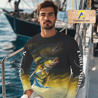 Walleye fishing scales Custom name sun protection personalized fishing gifts, Walleye fishing jerseys NQS10651