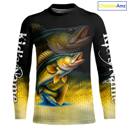 Walleye fishing scales Custom name sun protection personalized fishing gifts, Walleye fishing jerseys NQS10651