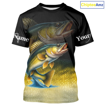 Walleye fishing scales Custom name sun protection personalized fishing gifts, Walleye fishing jerseys NQS10651