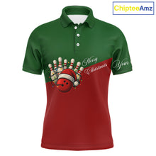 Load image into Gallery viewer, Red and Green Christmas Bowling Polo, Quarter Zip Shirts For Men custom mens bowling jerseys NQS11052