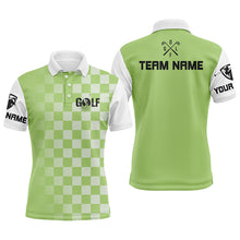 Load image into Gallery viewer, Mens golf polos shirts custom name green checkered pattern golf shirts for men, golf gifts NQS4560