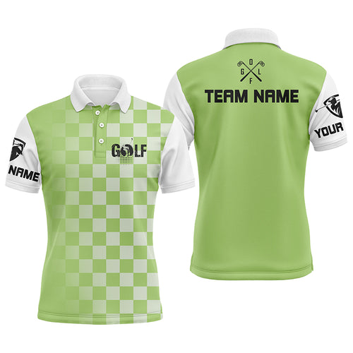 Mens golf polos shirts custom name green checkered pattern golf shirts for men, golf gifts NQS4560