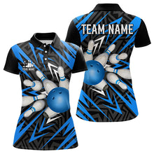 Load image into Gallery viewer, Black and Blue Camo Bowling Polo, Quarter Zip Shirt for Women Custom Team bowling jersey Bowler Outfit NQS9177