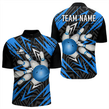 Load image into Gallery viewer, Black and Blue Camo Bowling Polo, Quarter Zip Shirt for Men Custom Team bowling jerseys Bowler Outfit NQS9177