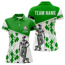 Load image into Gallery viewer, Green argyle pattern Skull Golfer Womens Golf Polo Shirts custom team golf tops for ladies NQS9183