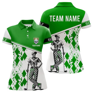 Green argyle pattern Skull Golfer Womens Golf Polo Shirts custom team golf tops for ladies NQS9183