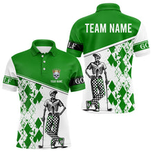 Load image into Gallery viewer, Green argyle pattern Skull Golfer Mens Golf Polo Shirts custom team golf tops for men NQS9183