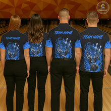 Load image into Gallery viewer, Black and Blue Flame Tiger Bowling Polo, 1/4 Zip Shirts for Women Custom Team Tiger Bowling Jersey NQS11256