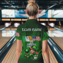Load image into Gallery viewer, Irish American Flags Green Shamrock Bowling Shirts For Women Custom St Patrick Day Team Bowling Jersey NQS9388