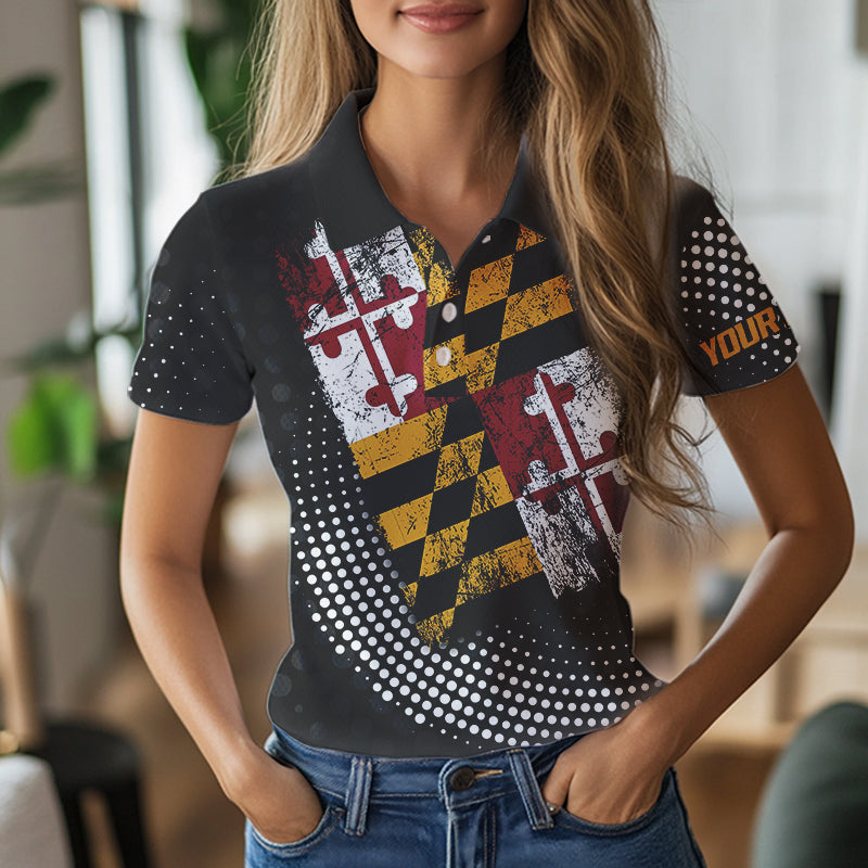 Personalized golf polo shirts for Women Vintage Maryland Flag Custom patriotic golf tops for ladies NQS9537