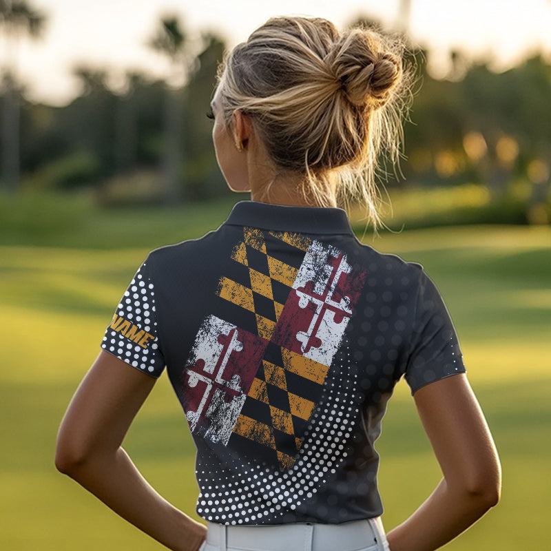 Personalized golf polo shirts for Women Vintage Maryland Flag Custom patriotic golf tops for ladies NQS9537