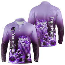 Load image into Gallery viewer, Purple Lightning Lion Bowling Polo, Quarter Zip Shirts for Men Custom Lion Bowling Team jerseys NQS9693