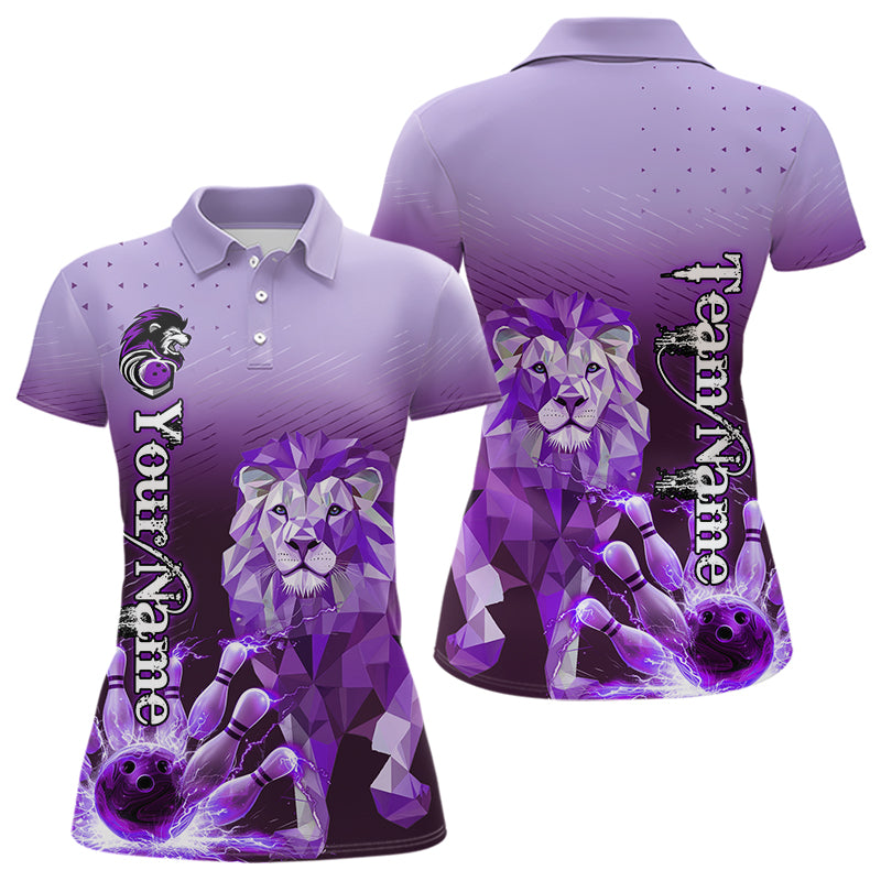 Purple Lightning Lion Bowling Polo, Quarter Zip Shirts for Women Custom Lion Bowling Team jerseys NQS9693