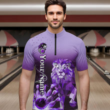 Load image into Gallery viewer, Purple Lightning Lion Bowling Polo, Quarter Zip Shirts for Men Custom Lion Bowling Team jerseys NQS9693