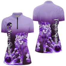 Load image into Gallery viewer, Purple Lightning Lion Bowling Polo, Quarter Zip Shirts for Women Custom Lion Bowling Team jerseys NQS9693
