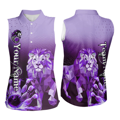 Purple Lightning Lion Bowling Sleeveless Polo Shirt Custom Lion Bowling Team jerseys NQS9693