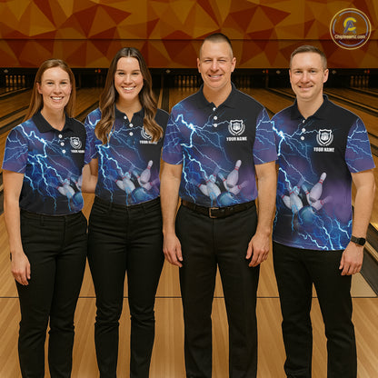 Custom blue bowling team jersey for women – personalized name close-up