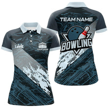 Load image into Gallery viewer, Blue camo bowling ball and pins custom Womens Bowling Polo Shirts, gift for team bowlers NQS7481