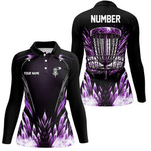 Load image into Gallery viewer, Icy purple Womens Disc golf polo shirts custom black disc golf basket jerseys, disc golf shirts NQS7633