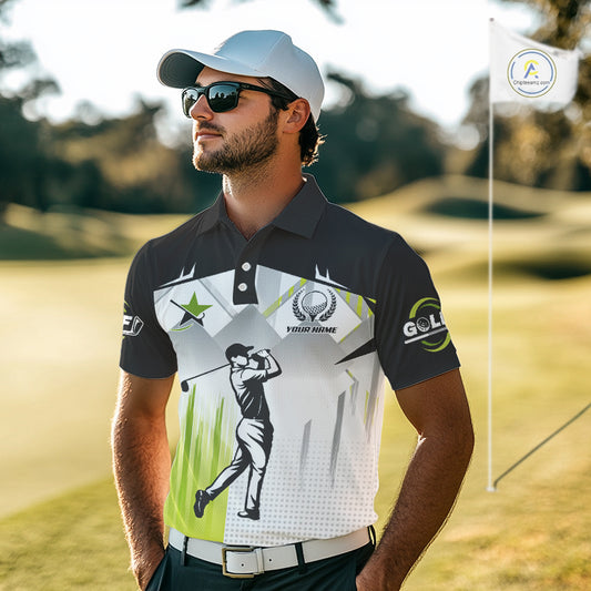 Black and White Men golf polo shirts Custom Golf top for men, personalized golf gifts | Green NQS10127