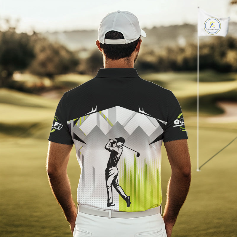 Black and White Men golf polo shirts Custom Golf top for men, personalized golf gifts | Green NQS10127