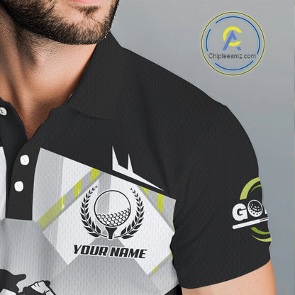 Black and White Men golf polo shirts Custom Golf top for men, personalized golf gifts | Green NQS10127