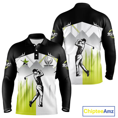Black and White Men golf polo shirts Custom Golf top for men, personalized golf gifts | Green NQS10127