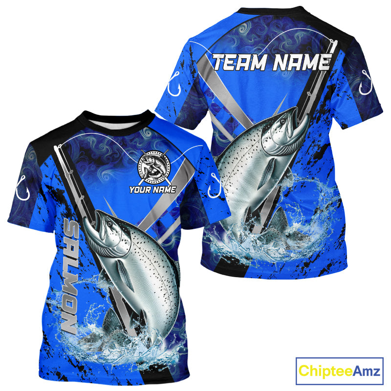 Blue Camo Salmon fishing custom Chinook Salmon sun protection long sleeve fishing shirts for Team NQS10132