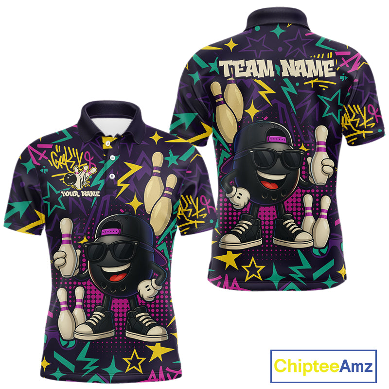 Funny Bowling shirts for Men custom purple graffiti pattern bowling team jerseys, gift for bowlers NQS10271