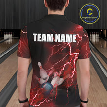 Load image into Gallery viewer, Mens polo bowling shirts Custom red lightning thunder Bowling Team Jersey, gift for team Bowlers NQS6145
