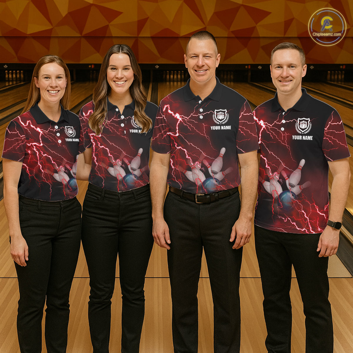 Mens polo bowling shirts Custom red lightning thunder Bowling Team Jersey, gift for team Bowlers NQS6145