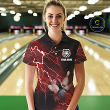 Load image into Gallery viewer, Women bowling polo shirts Custom red lightning thunder Bowling Team Jersey, gift for team Bowlers NQS6145