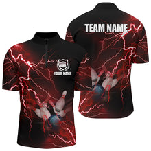 Load image into Gallery viewer, Men&#39;s bowling Quarter Zip shirts Custom red lightning thunder Bowling Team Jersey, gift for Bowlers NQS6145