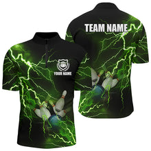 Load image into Gallery viewer, Men&#39;s bowling Quarter Zip shirts Custom green lightning thunder Bowling Team Jersey, gift for Bowlers NQS6146