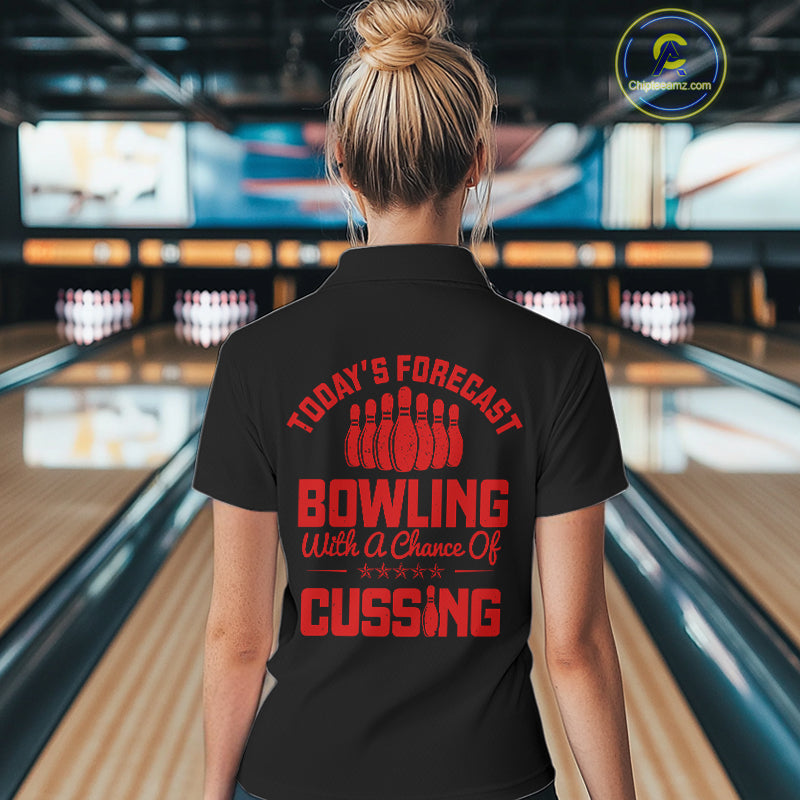 Black and Red retro Bowling shirts for Women custom Today's forecast bowling with a chance of cussing NQS10452