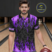 Load image into Gallery viewer, Black and Purple Flame camo Men bowling shirts Custom Flame Bowling Shirt Team Bowling Jersey NQS10666