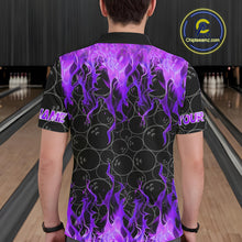 Load image into Gallery viewer, Black and Purple Flame camo Men bowling shirts Custom Flame Bowling Shirt Team Bowling Jersey NQS10666
