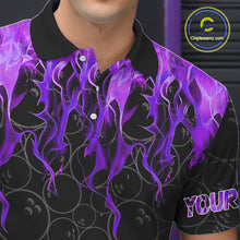 Load image into Gallery viewer, Black and Purple Flame camo Men bowling shirts Custom Flame Bowling Shirt Team Bowling Jersey NQS10666