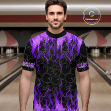 Load image into Gallery viewer, Black and Purple Flame camo Men bowling shirts Custom Flame Bowling Shirt Team Bowling Jersey NQS10666