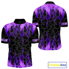 Load image into Gallery viewer, Black and Purple Flame camo Men bowling shirts Custom Flame Bowling Shirt Team Bowling Jersey NQS10666