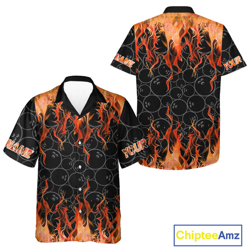 Black and Orange Flame camo Bowling Hawaiian Shirt Custom Flame Bowling Shirt Team Bowling Jersey NQS10667