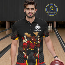 Load image into Gallery viewer, Black and Red Funny Moose Bowling Team Polo, Quarter Zip Shirts For Men Custom bowling jerseys men NQS11064