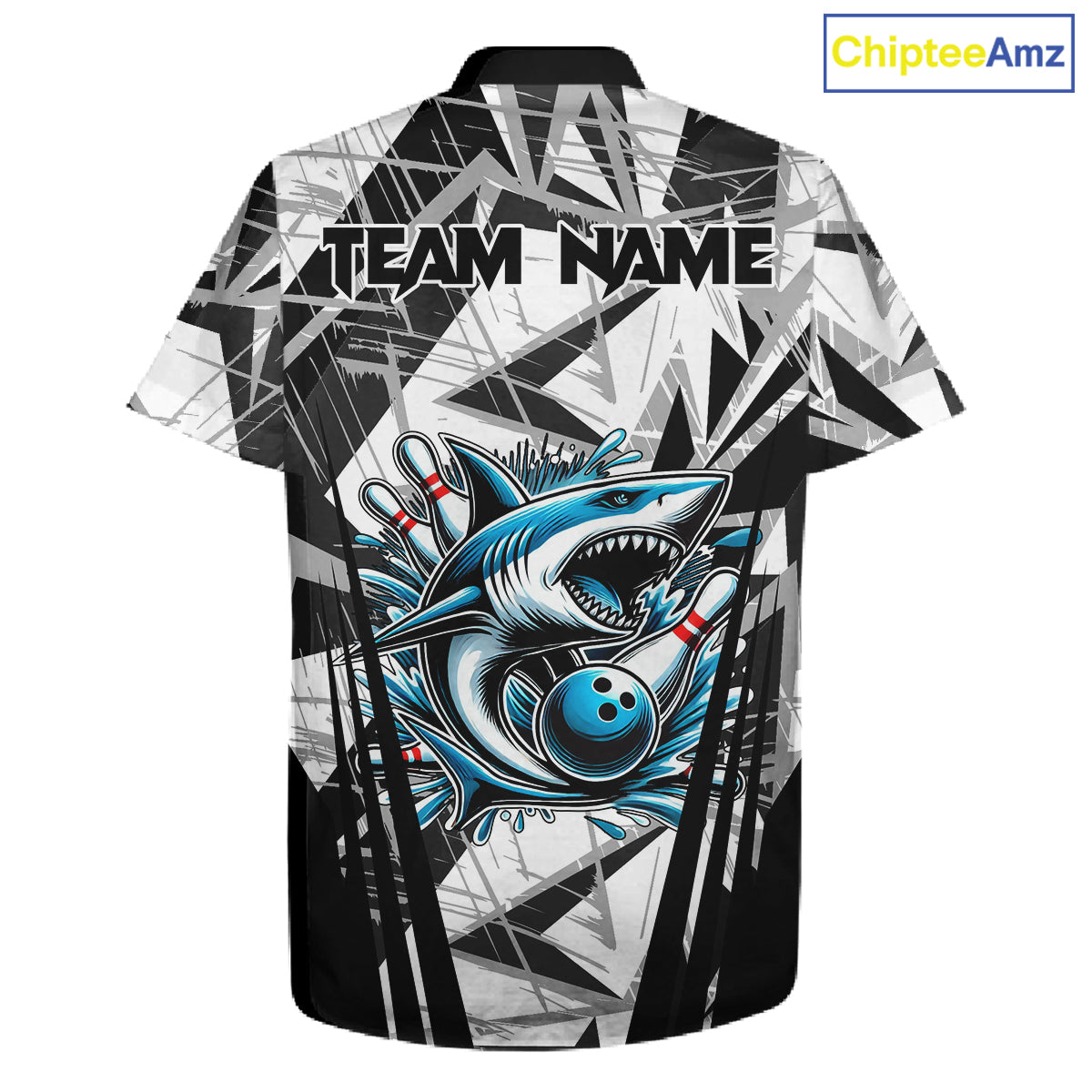 Black and White Camo Shark Bowling Team Hawaiian shirts Custom Shark Bowling button up Shirt NQS11471