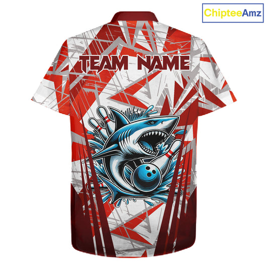 Red and White Camo Shark Bowling Team Hawaiian shirts Custom Shark Bowling button up Shirt NQS11472