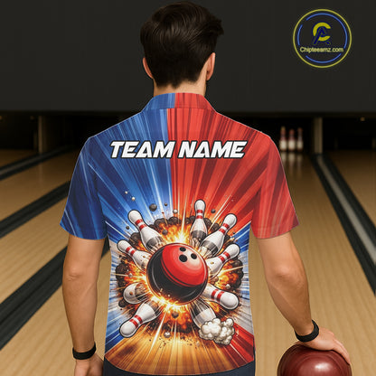 Funny Bowling Boom Hawaiian Shirt Custom Red, White and Blue Team Bowler Jerseys NQS11660
